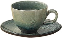丸伊制陶 信乐烧 Hechimon 咖啡杯 茶碟 套装 约240毫升 马赛克 蓝色 MR-3-3290