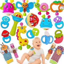 AZEN 18 件嬰兒搖鈴玩具，適合 6-12 個月，嬰兒新生兒玩具女孩男孩禮品套裝
