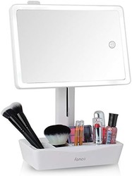 Fancii LED 照明大型化妆镜，带 10 倍放大镜 - 可调光自然光，触摸屏，双电源，带化妆品收纳盒