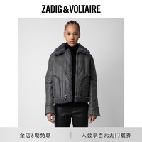 ZADIG&VOLTAIRE飒迪格女装 甜酷风加绒羊毛革夹克短外套 023/烟灰色 S
