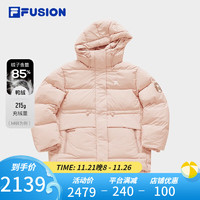 FILA FUSION斐乐潮牌中长款羽绒服女2023冬时尚宽松连帽外套