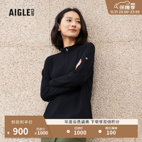 AIGLE艾高23年秋女士户外保暖耐穿舒适时尚半拉链抓绒 黑色 AR425 34(155/80A)