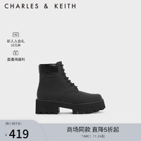 CHARLES & KEITH CHARLES&KEITH;系带机车靴马丁靴女CK1-90380143 Black黑色 36