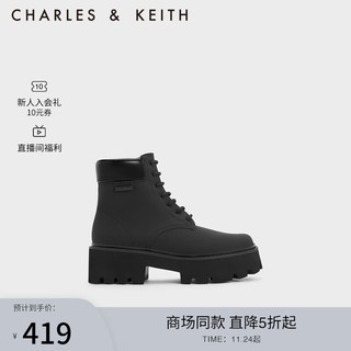 CHARLES & KEITH CHARLES&KEITH系带机车靴马丁靴女CK1-90380143 Black黑色 36