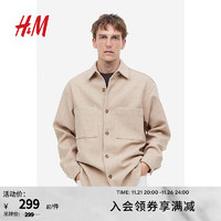 H&M 男装衬衫宽松舒适拉绒感长袖外套式衬衫1183478 米色 170/92A