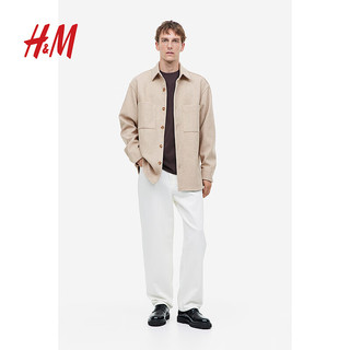 H&M 男装衬衫宽松舒适拉绒感长袖外套式衬衫1183478 米色 170/92A