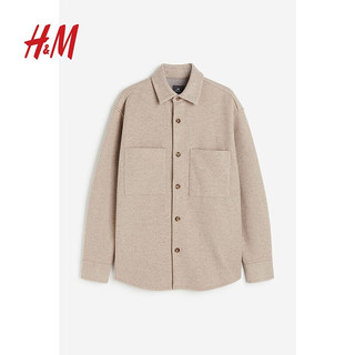 H&M 男装衬衫宽松舒适拉绒感长袖外套式衬衫1183478 米色 170/92A