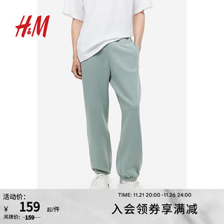 H&M 男士休闲裤修身直筒保暖拉绒户外休闲裤1012056 浅卡其绿 175/88A