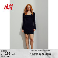 H&M女装罗纹针织连衣裙1192000 黑色 165/96A