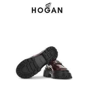 HOGAN H619系列 女士中跟乐福鞋 HXW6290EP20AKT 酒红色 35