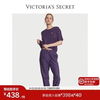 VICTORIA'S SECRET 舒适柔软睡衣套装女士家居服 5X5M紫色LOGO圆点印花 11221274 L