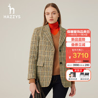 哈吉斯（HAZZYS）女装 女两粒扣宽松格纹单西外套ASUSJ0ADJ09 米色BI 160/84A 38