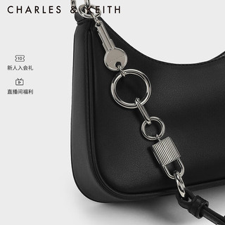 CHARLES & KEITH CHARLES&KEITH23冬钥匙锁链条单肩手提腋下包斜挎包包女包女士CK2-20271269 Noir黑色 S