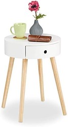 Relaxdays 圓燈桌帶抽屜，丹麥設計，咖啡桌或床邊櫥柜 H 520 x ?：52 x 40厘米，白色