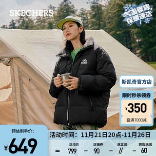 SKECHERS 斯凯奇 羽绒服男女秋冬季保暖三防百搭时尚摇粒绒双面穿羽绒外套 碳黑/0018 XL