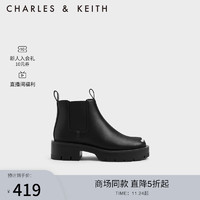 CHARLES & KEITH CHARLES&KEITH;时尚金属圆头短靴女CK1-90920126 Black黑色 35