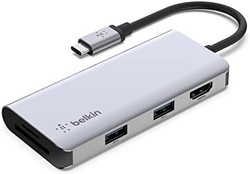 belkin 贝尔金 PVC002 USB C 集线器、带 4K HDMI 的 5 合 1 多端口适配器底座