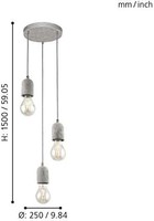 EGLO 怡高 吊灯 Silvares 3 盏灯 复古,工业,现代,钢材和混凝土,灰色吊灯,餐桌灯,客厅灯,E27灯座