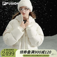 FILA FUSION斐乐潮牌长款羽绒服女时尚宽松连帽外套 纶度白-WT 175/92A/XL
