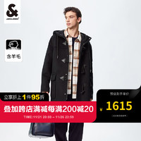 杰克·琼斯（JACK&JONES）冬季男士常规休闲日常时尚学院风牛角扣毛呢大衣外套223427029 黑色E40 165/88A/XS