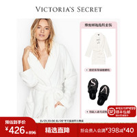 维多利亚的秘密（Victoria's Secret） 时尚保暖舒适系带睡袍家居服拖鞋套装 白色恋人 XS/S+S（35-36）
