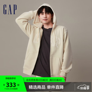 Gap 盖璞 男女装冬季2023新款LOGO碳素软磨抓绒卫衣888730宽松连帽衫 米色 175/96A(L)亚洲尺码