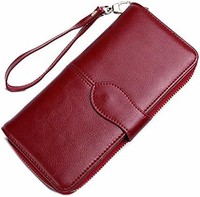 RETON 经典女士手拿包长款钱包 PU 皮钱包奢华女士手提包(酒红色), 红色, 经典的