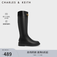 CHARLES & KEITH CHARLES&KEITH;复古金属饰拉链高筒靴长靴女CK1-90580171 Black黑色 38
