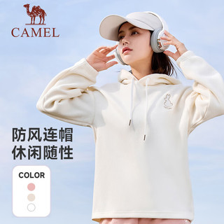 骆驼 CAMEL连帽卫衣女套头刺绣可爱兔子冬休闲宽松保暖上衣 J23CAXN065，樱花粉，女 XXL