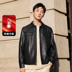 cabbeen卡宾男装绵羊皮皮衣23秋街头感夹克外套潮煤黑色xxxl