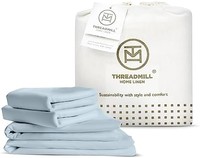 Threadmill 豪华*棉床单 - 经全球*纺织品标准认证 - 大号双人床,4 件套,浅蓝色 - 透气环保优质床单套装 -
