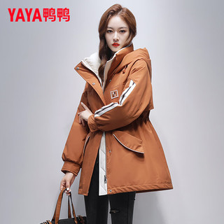 鸭鸭（YAYA）佟丽娅同款羽绒服女中长款2023年冬季新款连帽收腰显瘦保暖外套HY 米白色 155/80A(S)