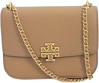 TORY BURCH 140987 Britten 提拉米苏棕褐色带金色五金件小号女式可调节单肩包, 棕褐色, 小号