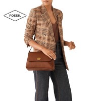 FOSSIL 女士包包真皮高级复古通勤包小方包斜挎包棕色小众单肩包