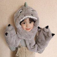 熊朵 儿童帽子冬季男孩围脖围巾一体手套恐龙三件套秋冬男女童宝宝帽子