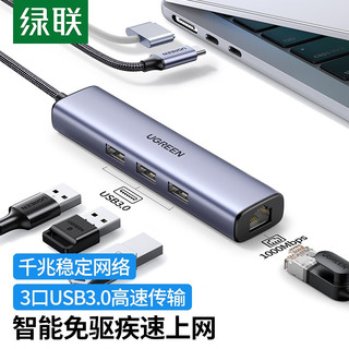 绿联Type-C扩展坞转HDMI拓展坞USB3.0分线器转换器适用苹果Macipad雷电4笔记本电脑 4合1【USB3.0*3+千兆网口】