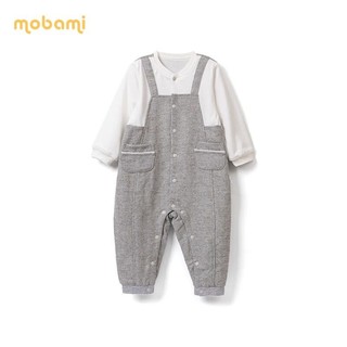 mobami 摩芭米 秋冬婴儿衣服连体衣羊毛拼接连体衣哈衣和尚服 卡其色 66cm