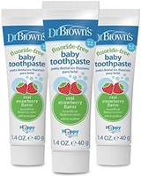 布朗博士 Dr. Brown's 婴儿牙膏,草莓味幼儿和儿童喜爱,无氟,美国制造,0-3 岁,1.4 盎司,3 件装