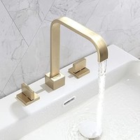 POP SANITARYWARE Widespread 2 把手 浴室水槽水龙头拉丝金色实心黄铜