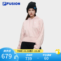 FILA FUSION斐乐潮牌女子针织连帽上衣长袖短款卫衣 皮泥粉-PK 160/80A/S