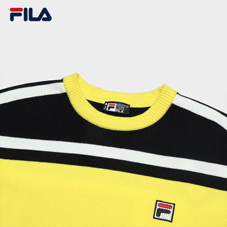 FILA 斐乐男子织衫时尚舒适撞色条纹休闲毛衣 蕾黄-YE 170/92A/M