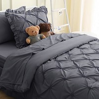 Jollyvogue 褶裥单人床尺寸被子套装 8 件套,深灰色床上用品套装适用于卧室