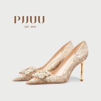 pjjuu 水晶鞋 法式高跟鞋婚鞋禾秀主婚纱两穿新娘结婚鞋女2023新款