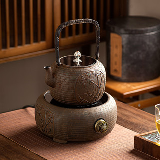 雅辞坊 生铁壶日本工艺铸铁茶壶竹报平安仿古老铁壶套装1500ML