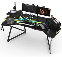 JWX 工作室桌带显示器支架,72 英寸(约 182.9 厘米)大号游戏桌,带耳机支架