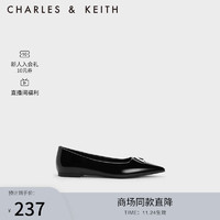 CHARLES & KEITH CHARLES&KEITH;金属饰时尚尖头平跟单鞋船鞋女CK1-70900471 Black Boxed黑色 36