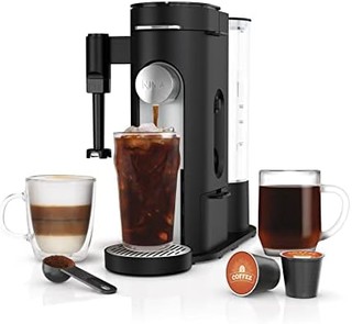 Ninja PB051 咖啡胶囊和研磨咖啡专业单份咖啡机 兼容 K 杯咖啡胶囊 内置奶泡器 6 盎司 约0.18L 杯子容量为 24 盎司 约0.71L旅行杯尺寸 黑色