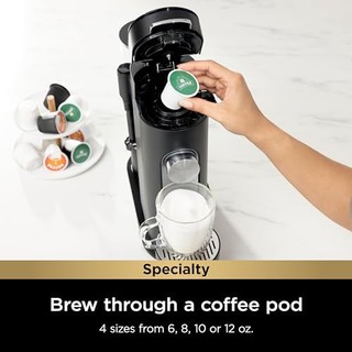 Ninja PB051 咖啡胶囊和研磨咖啡专业单份咖啡机 兼容 K 杯咖啡胶囊 内置奶泡器 6 盎司 约0.18L 杯子容量为 24 盎司 约0.71L旅行杯尺寸 黑色