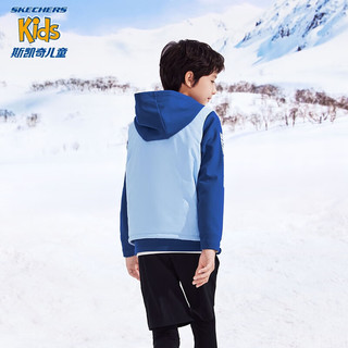 Skechers斯凯奇暖绒科技儿童三合一套装2023连帽外套裥棉背心P423K021 正蓝/0022 140cm