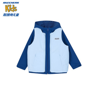 Skechers斯凯奇暖绒科技儿童三合一套装2023连帽外套裥棉背心P423K021 正蓝/0022 140cm